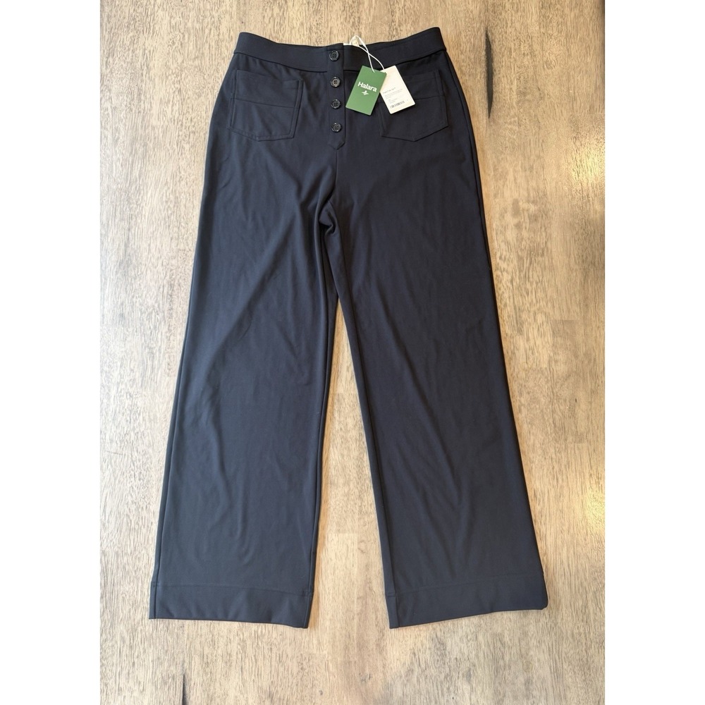 Halara Halo-Tek Air High-Waisted Button-Front Straight Leg Pants L Petite Black